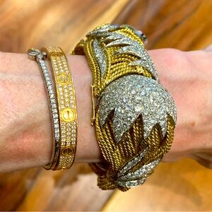 Stunning 8.75 ctw Antique Diamond bracelet 18K YG Schlumberger look